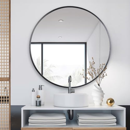ZENY 36 Inch Round Wall Mirror, Black Frame Bathroom Mirror for Wall, Large Circle Vanity Mirror Wall Mounted - size: 36"L x 36"W