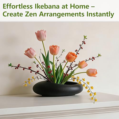Ikebana Flower Frog Vase Set, 1.57in Stainless Steel Florist Frog for Arrangements and Ceramic Water Drop Pot, Elegant Ikebana Flower Holder for Cut Flowers, Floral Decor Kit(Black Small Size) - color: Black, size: Small Size