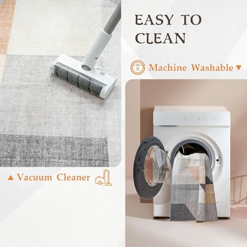 HOMFINE Washable Modern Area Rug - Geometric Style 5x7 Rugs for Living Room, Bedroom, Machine Washable Rug Soft Non Slip Non Shedding Area Rug - Grey Brown, 5'x7' - color: Grey/Brown, size: 5' x 7' (Rectangular)
