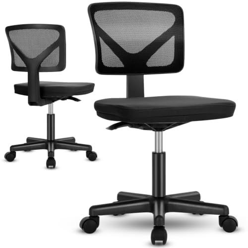 Sweetcrispy Small Armless Desk Chair, Mesh Rolling Office Chairs | Adjustable Ergonomic Lumbar Support, Low-Back, Swivel Wheels, Home Work, Bedroom, Study, Student, Adults, New Black - color: New Black