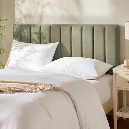 Nestl Upholstered Queen Headboard - Easy Assemble Channel Stitched Headboard Queen Size - Wall Mounted Headboards with 3D Soundproof Wall Panels Peel & Stick Floating Headboards, Olive Green - color: 07-olive Green, size: Queen