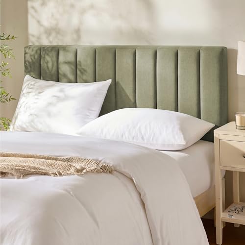 Nestl Upholstered Full Headboard - Easy Assemble Channel Stitched Headboard Full Size - Wall Mounted Headboards with 3D Soundproof Wall Panels Peel & Stick Floating Headboards, Olive Green - color: 07-olive Green, size: Full