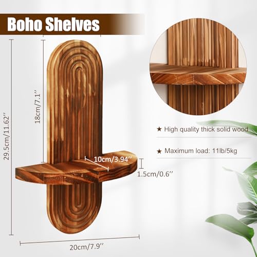 Artilady Floating Shelves for Wall Decor Boho, Wood Trinket Storage Shelf | Mid Century 2 Tier Plant Candle Holder, Rainbow Arched Modern Decor for Bedroom Living Room Office Apartment, 2 Pack - color: 1 Dark Brown