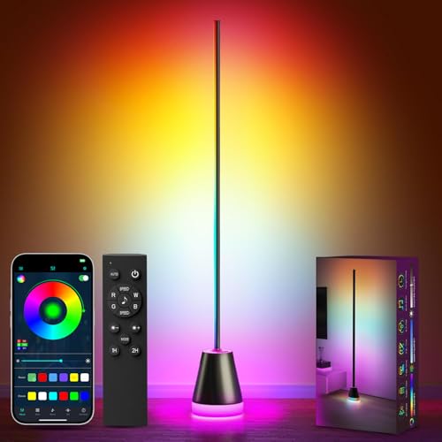 Keepsmile Smart RGB LED Corner Floor Lamp,172 LEDs Bright Standing Lamps for Living Room with APP and Remote,Modern Floor Lamp with Music Sync and 16 Million Colors, Ambient Lighting for Bedroom - color: Black