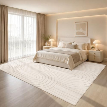 Sour Lemon Area Rugs 9x12 Living Room Bedroom, Modern Washable Rug White | Machine Carpet Non-Slip, Soft Large Fluffy Plush Thick, Big, Geometric High-Low Pile Nersy Rug for Kids Dining Room - color: Milky White, size: 9' x 12' (Rectangular)