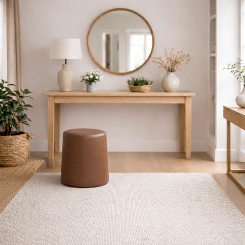 HomePop 17" Organic Shape Ottoman - Chestnut Faux Leather - color: Chestnut Faux Leather