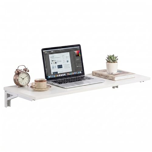 Need 47x20IN Wall Mounted Folding Table for Office Laundry White | White Frame Fold Down Wall Mount Desk Folding Wall Table for Small Apartment, Garage&Ironing Station - color: White Desktop & White Folding Shelf Brackets, size: L47.2" * W20"