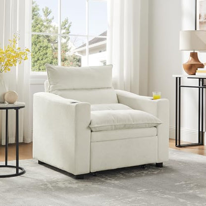 SLEERWAY 3 in 1 Convertible Sleeper Sofa Bed, 36.14" W Easy Pull Out Chair Bed with Dual Cup Holders, Comfy Thick Padding Futon Love Seat with Adjustable Backrest for Living Room Small Space (Beige) - color: Beige, size: 36.14"