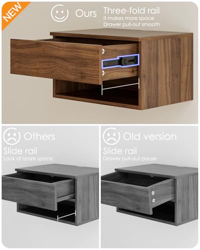 Modern Walnut Floating Nightstand with Drawer, Small Wall Mount Shelves | Small Space Saver, Modern Minimalist Design, Wall Mounted Shelves, for Bedroom, Bathroom, Living room, Easy Assembly, Walnut - color: Brown Walnut