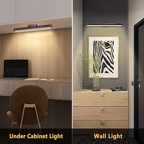 Hapfish Battery Powered Operated Wall Strip Lights, Rechargeable Magnetic LED Light Bar with Remote, Dimmable Desk Lamp, Under Cabinet Lighting Wireless for Mirror Closet Picture Room Kitchen - Black | Rechargeable with Remote,Dimmable Desk Lamp,Under Cab