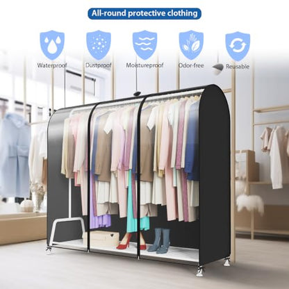 Zilink Extra Large Garment Rack Cover Clothes Rack Cover 72 in | Dustproof, Breathable, 2 Durable Zippers, Rack Cover for Garment Rack (Rack Not Included) - size: 72"L x 20"W x 60"H - Clear/Black