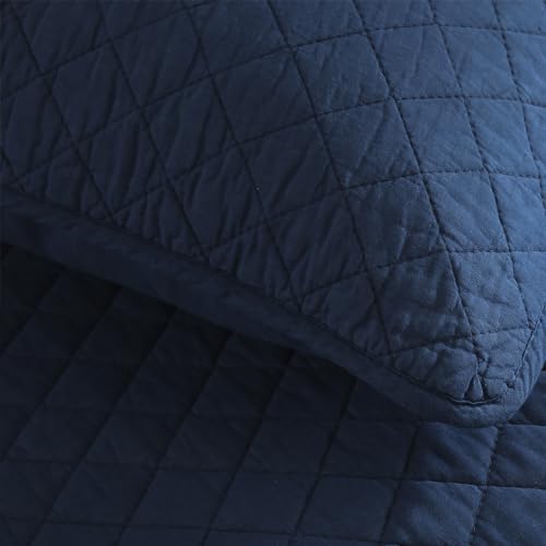 Wistown Cotton Queen Bedspread Quilt Bedding Set, Navy Blue | 3 Pieces Reversible Lightweight Soft Coverlets Comforters, All Seasons, Diamond Stitching Pattern - color: Navy Blue Diamond Pattern, size: Queen (90 by 98inch)