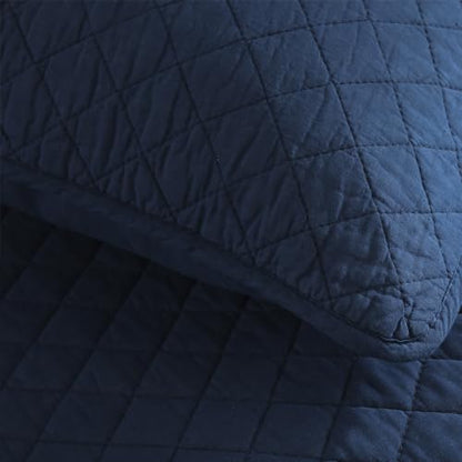Wistown Cotton Queen Bedspread Quilt Bedding Set, Navy Blue | 3 Pieces Reversible Lightweight Soft Coverlets Comforters, All Seasons, Diamond Stitching Pattern - color: Navy Blue Diamond Pattern, size: Queen (90 by 98inch)