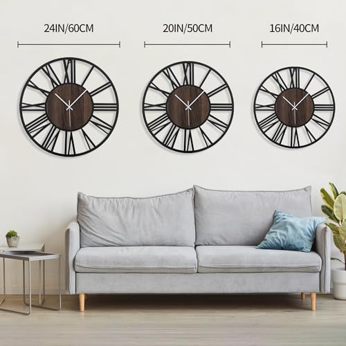 LEIKE Large Wall Clocks,Silent,Non Ticking,Battery Operated Big Retro Round Modern Wood Wall Clock for Living Room, Bedroom,Dinning Room,Farmhouse,Office,Home Decor-20 Inch(Black-Roman Numerals) - color: Black Wood-roman Number, size: 20 IN