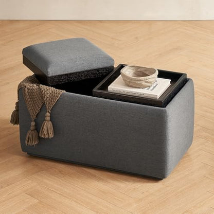 mopio Levi Storage Bench with Reversible Tray, Modern Storage Coffee Table, Bedroom Bench, Rectangular Cube Upholstered Coffee Table Ottoman for Living Room, Bedroom, Entryway (Fabric, Dark Gray) - color: Dark Gray Fabric, Rect.