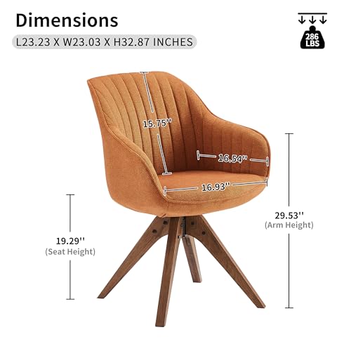Swivel Desk Chair for Home Office, Fabric, Caramel | No Wheels, Oka Wood Legs, Mid Century Modern, Upholstered, 360° Swivel, Accent Chair, Living Room, Bedroom - color: Caramel, size: Fabric