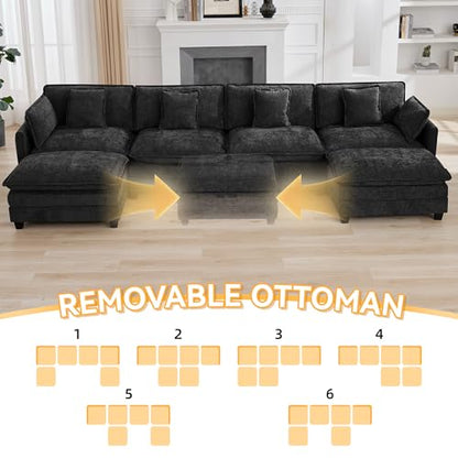 147'' Modualr Sectional Cloud Deep Seat Couch, Oversized Chenille U Shaped Sectional Sofa for Living Room Set, Comfy Upholstered Modular Sectional Sofa Couch with 2 Movable Ottoman, Dark Grey - color: Dark Grey, size: 147'' U Shape