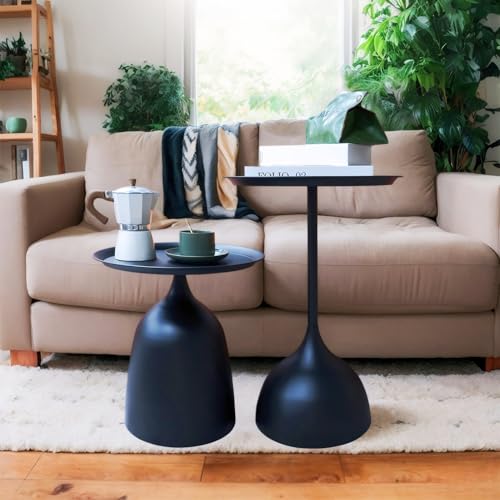Benkyo Black Nesting Tables Pedestal Coffee Table Set of 2 Nesting Side Tables Round Metal End Table Small Circle Modern Sofa Table for Living Room，Black - color: Black