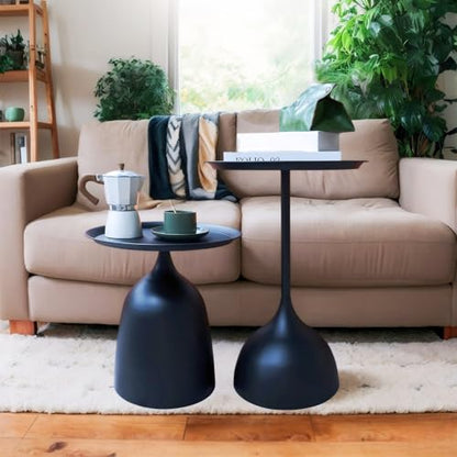 Benkyo Black Nesting Tables Pedestal Coffee Table Set of 2 Nesting Side Tables Round Metal End Table Small Circle Modern Sofa Table for Living Room，Black - color: Black