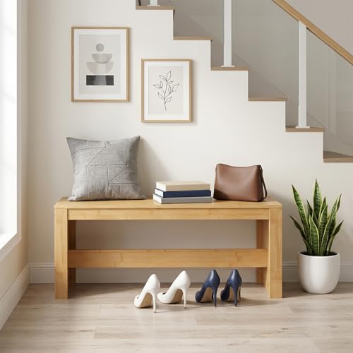 MAHANCRIS Entryway Shoe Rack Bench, 35.4 Inch Bamboo Dining Bench | Table Bench for Living & Dining Room, Kitchen, Bedroom, Bathroom, Hallway, Natural TBNA0501