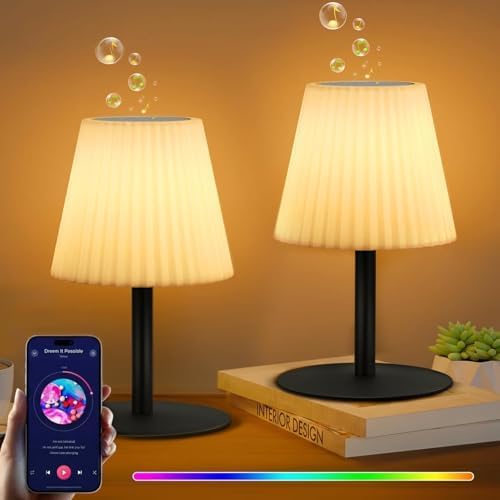 2 Pack Shower Lamp with Speaker IP44 Waterproof, Rechargeable Cordless Table Lamp RGB Color with Remote, LED Battery Operated Lights for Inside/Outdoor Bathroom Night Light Patio - color: 2 Pack