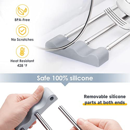 Tomorotec Adjustable Over-The-Sink Kitchen Rack, BPA-Free, Gray | Holds 16.5 Lbs; For Dishcloths, Sponges, and Brushes - Heat-Resistant Stainless Steel with Slim, Expandable Design - color: Light Gray