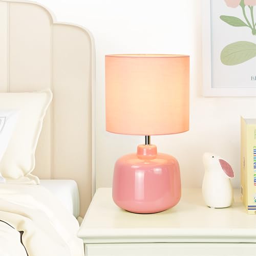 Oslo Small Ceramic Table Lamp for Living Room and Bedroom,Modern Kids Night Table Lamp,Φ7.09×H13.39IN,Bulb Excluded,Pink - color: Pink