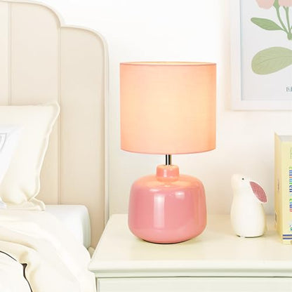Oslo Small Ceramic Table Lamp for Living Room and Bedroom,Modern Kids Night Table Lamp,Φ7.09×H13.39IN,Bulb Excluded,Pink - color: Pink