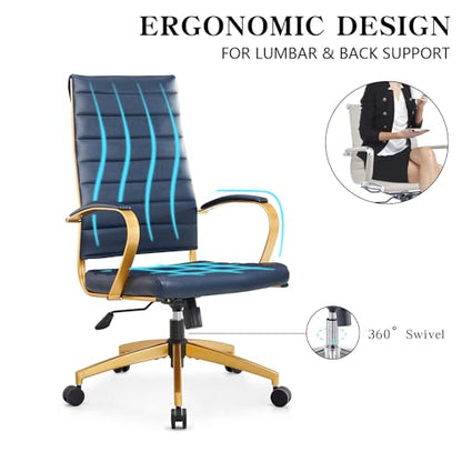 lux Modern Desk Chairs with Wheels and arms Ergo Chairs high Back Chair Computer Leather Modern Chair Leather Office Executive Chair (GD-Blue) - color: Gd-blue