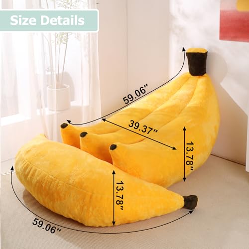 Banana Bean Bag Chair with Ottoman, Floor Sofa Bed with Footrest, Comfy Convertible Lounger for Adults, Plush Couch for Bedroom, Living Room or Dorm, L-Yellow - color: Yellow, size: Large