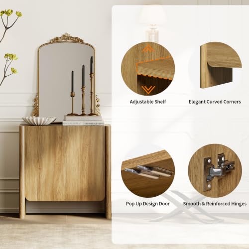 Buffet Cabinet, Coffee Bar Cabinet with Adjustable Shelf, Sideboard Storage for Living Room, Dining Room, Entryway, 31.5" W Rounded Wood Cabinet, Honey Brown - color: Brown