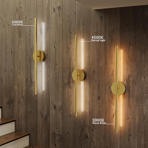 32" Battery Operated Wall Sconce Set of 2, 350° Rotating Lamp, Gold | Wireless, 8000mAh Rechargeable Battery, Stepless Dimming, 3000K-6000K, Remote & Touch Control, Timer, Living Room, Bedroom - color: Gold, size: 32 Inch (2 Pack)