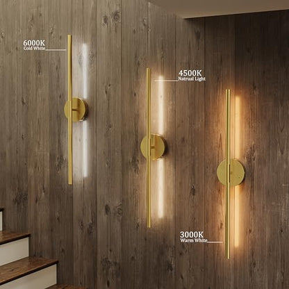 24" Battery Operated Wall Sconce Set of 2, 350° Rotating Lamp, Gold | Wireless, 8000mAh Rechargeable Battery, Stepless Dimming, 3000K-6000K, Remote & Touch Control, Timer, Living Room, Bedroom - color: Gold, size: 24 Inch (2 Pack)
