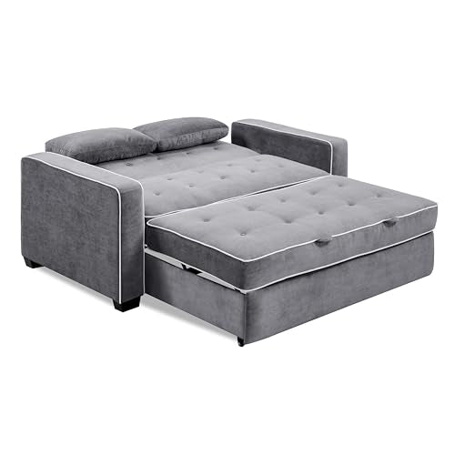 Serta Ainsley 72.6" Convertible Sleeper Sofa, Queen Size, Dreamcoil Comfort, Soft Woven Fabric, Charcoal - color: Charcoal, size: Queen Sofa