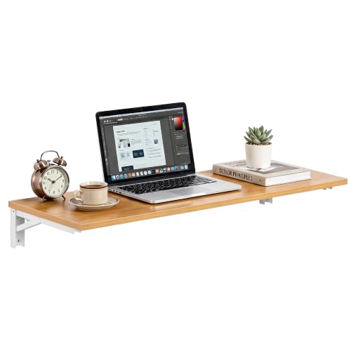 Need 47x20IN Wall Mounted Folding Table for Office Laundry Teak | White Frame Fold Down Wall Mount Desk Folding Wall Table for Small Apartment, Garage&Ironing Station - color: Teak Color Desktop & Warm White Folding Brackets, size: L47.2" * W20"