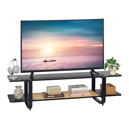 Bamboo TV Stand for TVs up to 65", Accent Entertainment Center with Storage, Media Console Table with Shelf, Modern TV Stand for Living Room, Bedroom, 54.3"(L), Black - color: Black