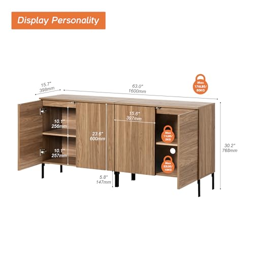 WAMPAT 63" W Fluted TV Stand TVs up to 70",2 in 1 Modern TV Entertainment Center with Storage and Adjustable Shelves, Wood Media TV Consoles Table with Storage for Living Room, Walnut - color: Walnut, size: 63" W