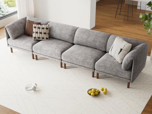 Cloud Sectional Couches for Living Room,Modular Sectional Sofa,Grey | Extra Deep 4 Seater,Mid Century Modern Sectional Couches With Solid Wood Leg,Large Sofa for Big Space - color: Grey, size: 4 Seats Sofa