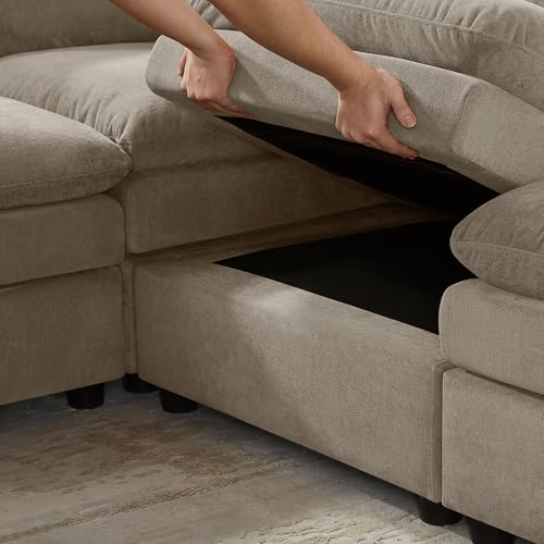 Modular Ottoman Seat, Sectional Sofa Cube Footstool, Taupe Terry | Sectional Sofa Cube - color: Taupe