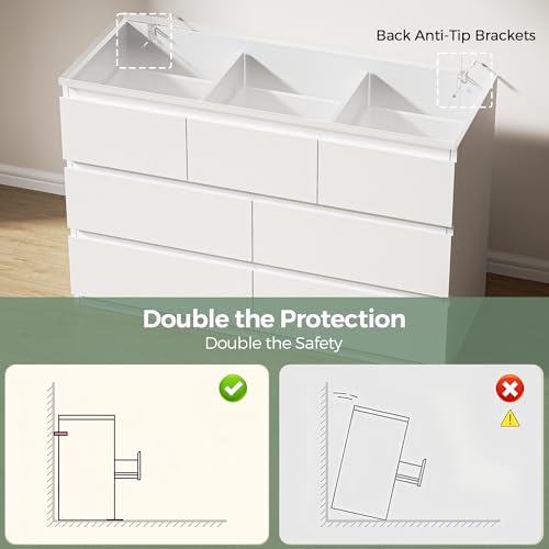 Jocoevol Modern White 7 Drawer Dresser for Bedroom, Simply Chest of Drawers, Wood Storage Dresser with Deep Drawers for Living Room Hallway Entryway, White - color: White