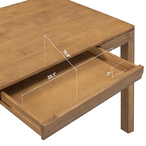Flow Modern Wooden Rectangle Desk Table with Hidden Drawer – Waterproof & Heat Resistant - Teak Look - color: Teak Look, size: 47 Inch, style: Desk