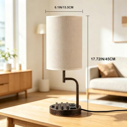 Dreamholder 2 Pack Table Lamp, Bedside Lamp with 3 USB Charging Ports & AC Outlet, USB Desk Lamp with 2 Phone Holders, Linen Fabric Shade Nightstand Lamps for Bedroom Living Room Office, Antique Brass - color: Antique Brass