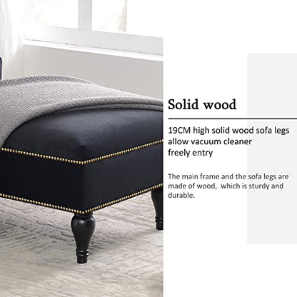 JIVOIT Velvet Upholstered Sofa Chaise Loungers, 58" Chaise Lounge with Nailhead Trim and Solid Wood Legs, Button Tufted Right Arm Facing Lounge Chair for Living Room, Sleeper Lounge Sofa - color: Black-polyester