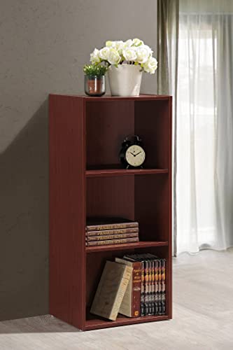 Hodedah 3-Shelf Bookcase in Mahogany - color: Mahogany, size: 3-Shelf