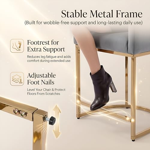 HNY Modern Counter Height Velvet Fabric Upholstered Counter Stools Set of 2, 24 Inch Kitchen Island Stool with Gold Finish Metal Frame, Grey - color: 24inch ,Grey,gold Base