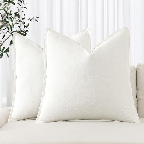 MIULEE Set of 2 Linen Pillow Covers 18x18 Inch Cream White | Boho Farmhouse Neutral Couch Throw Pillows for Bed, Pack of 2 Accent Modern Pillowcases, Sofa Livingroom Home Decor - color: Cream White, size: 18" x 18" (Pack of 2)