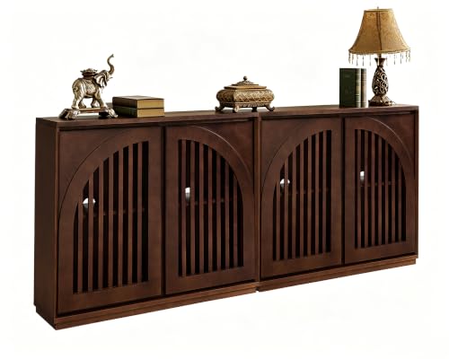 Wood Sideboard Buffet,Thin Storage Cabinet for Narrow Spaces,2 Piece | Thin Cabinet for Narrow Spaces;Mid Century Modern Credenza with Arch Doors;Wood Media Console Table for Living Room;Entryway - color: Dark Walnut, size: 2 Pieces