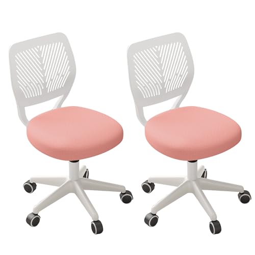 JPBSTO Armless Desk Chair, Height Adjustable Swivel Office Rolling Task Chairs with Soft Mesh Padded Cushion, Ergonomic Small Study Computer Chair for Girls Boys Teens (Pink, 2PCS) - color: Pink 2pcs