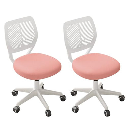 JPBSTO Armless Desk Chair, Height Adjustable Swivel Office Rolling Task Chairs with Soft Mesh Padded Cushion, Ergonomic Small Study Computer Chair for Girls Boys Teens (Pink, 2PCS) - color: Pink 2pcs