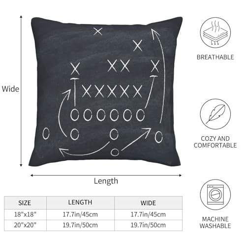 American Football Throw Pillow Covers Tactics Chalk Blackboard Drawing Pillow Cover 20x20 Inch Set of 2 Soccer Theme Pillowcase Square Cushion Cases for Couch Bed Sofa - color: Black, size: 20" x 20" (Pack of 2)